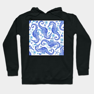 blue watercolour seahorses Hoodie